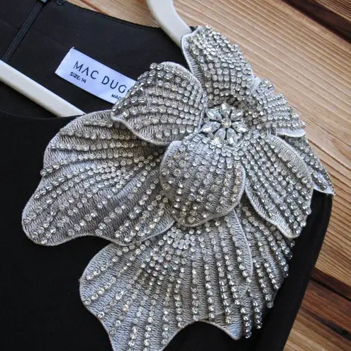 Mac Duggal 11832 Black Long Sleeve Taffeta 3D Flower Ball Gown Dress