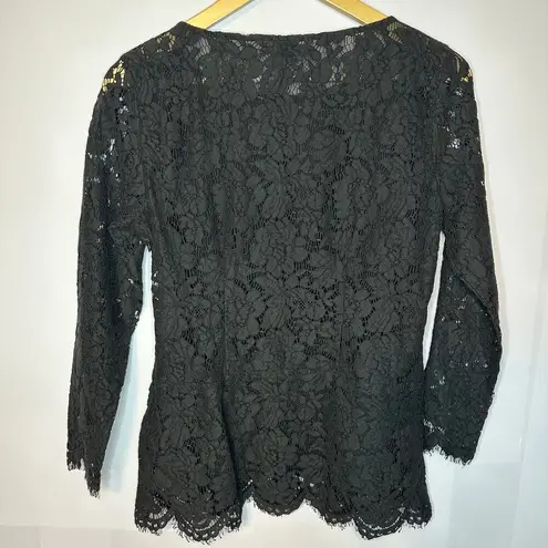 Ecru Black Lace Scallop Hem Lined Blouse Women's Medium / 8