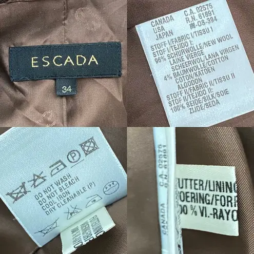 Rare Vintage ESCADA Wool Blend Double Breasted Square Print Brown Blazer Size 34