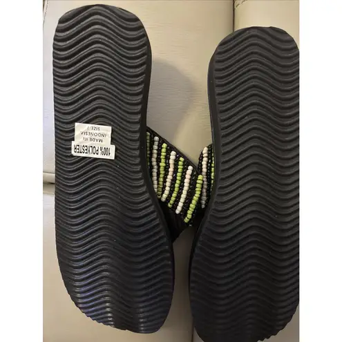 Women's Meeka Sandals Beaded Black, Green And White Sling Back Size 7 Boho Black