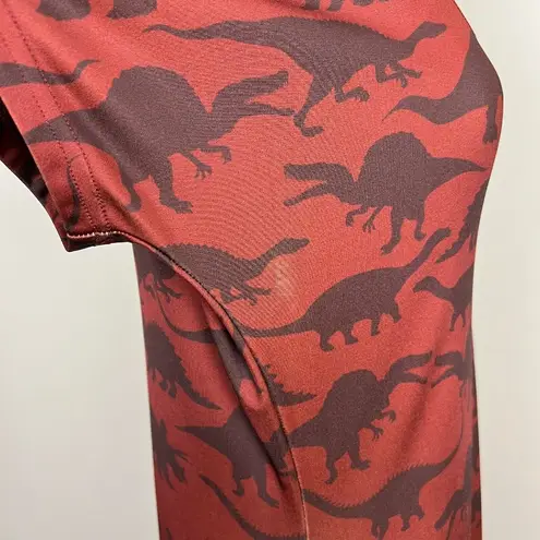 COWCOW Dress XL Brown Dinosaur Fit Flare Novelty Short Sleeve A