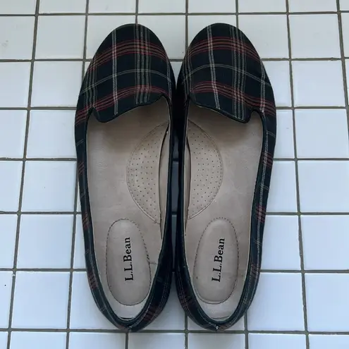 L.L.Bean  Women's Signature Classic Red/Black Plaid Canvas Slip-On Loafers Sz 9.5