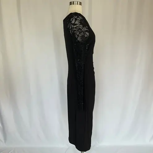 Betsy and Adam  Women's Cocktail Dress Size 6 Black Sequin Lace Long Sleeve Sheath