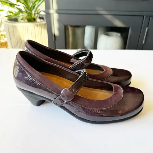Naot 'Trendy' Mary Jane Heels Women's Size 38 US 7 Plum Burgundy Leather Patent Purple