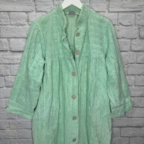 Blair Vintage Chenille Robe Button Front Mint Green Size M Striped Texture