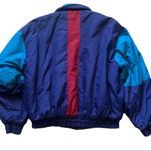 VTG 80s Sasson Retro Ski Snow Boarding Puffer Jacket Colorblock Women's Size XL Blue