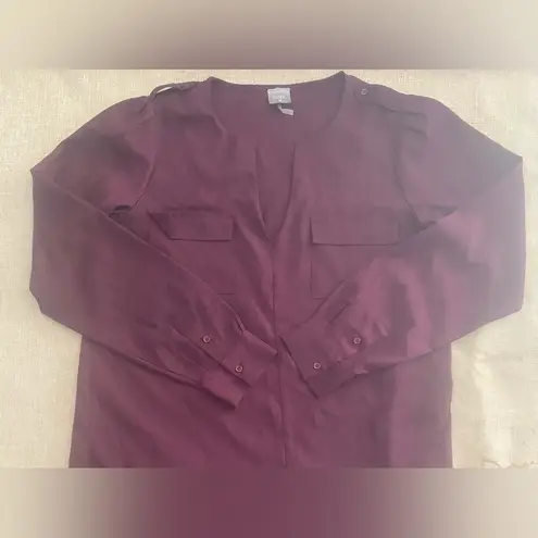 Bobi Top Womens Medium Split V-Neck Long Sleeve Plum Purple Blouse