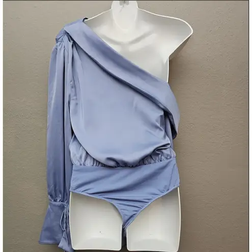 Camila Coelho NWT Revolve Bodysuit Top One or Off Shoulder Tie Cuff Blue Size L