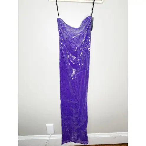 Retrofête Retrofete Lucie Sequin Lace Semi Sheer Maci Dress Amethyst Purple Medium NEW