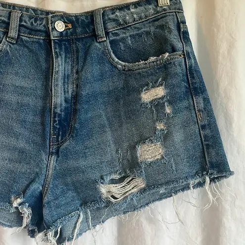 ZARA  Distressed High Rise Cut Off Frayed Denim Jean Shorts