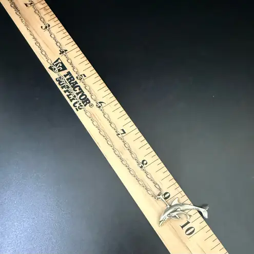 Vintage 925 STERLING Silver Mother & Baby Dolphin Pendant 18” Necklace 6g.