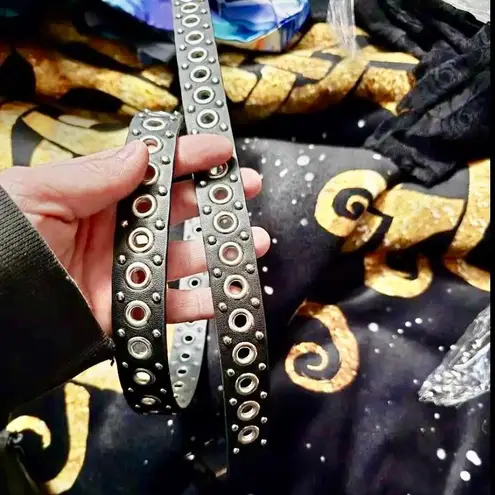 Y2k Gothic Black Pu leather punk belt with silver metal rings Multiple