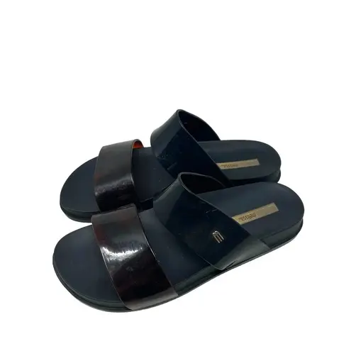 Melissa Cosmic 15 Double Strap Slide Sandals Black Tortoiseshell Size US 8