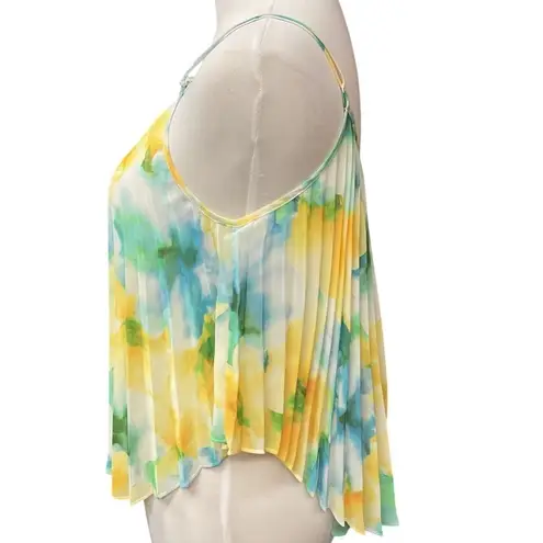 MISA Los Angeles Misa Noemi Top Citron Watercolor V Neck Sleeveless Pleated Chic Blouse Sz M NWT