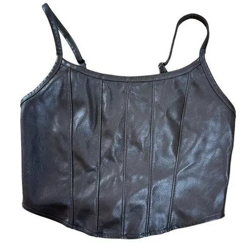 KIRIOUS Brown Faux Leather Corset Style Crop Top Size Small