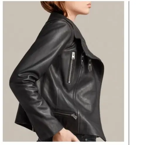 All Saints Bales Biker Black Leather Jacket Sz 8
