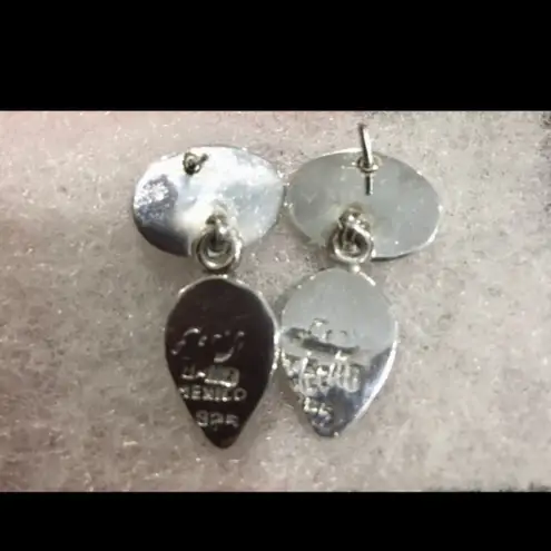 Onyx TAXCO Vintage Southwest Black Green Agate Sterling Silver Drop Earrings