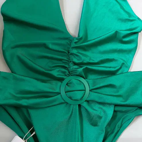 Agua Bendita NEW Sue Carden Belted Ruched Plunge One Piece Swimsuit Green XL