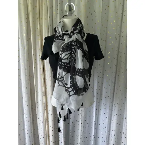 Mark & Hall Art Deco Symmetrical Balance Sheer Tassel Corners Scarf Shawl