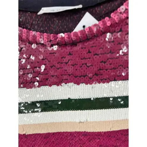 AVIU Bordeaux Sequin Striped Long Sleeve Sweater Size 46 Large US Red