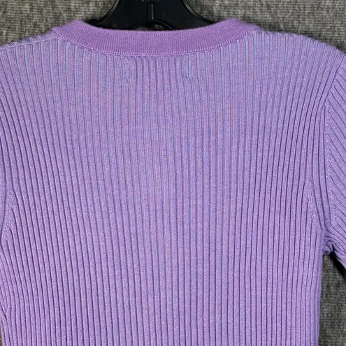 NAADAM Purple Ribbed Knit Short Sleeve Button Down Merino SilkCardigan Top XS