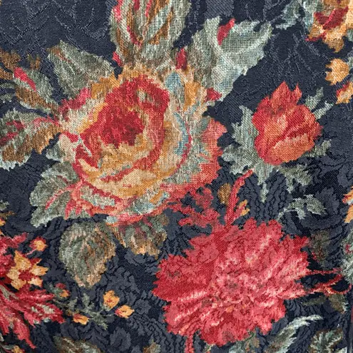 Vintage 90s SL Petites Floral Tapestry Blazer Jacket Burgundy Open Front Pocket Red Size 10