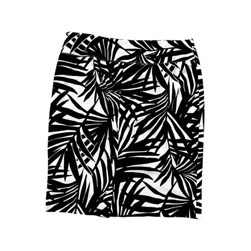 Alfani Pencil Black White Midi Zip Slit Skirt Size 14 Modern Business Casual