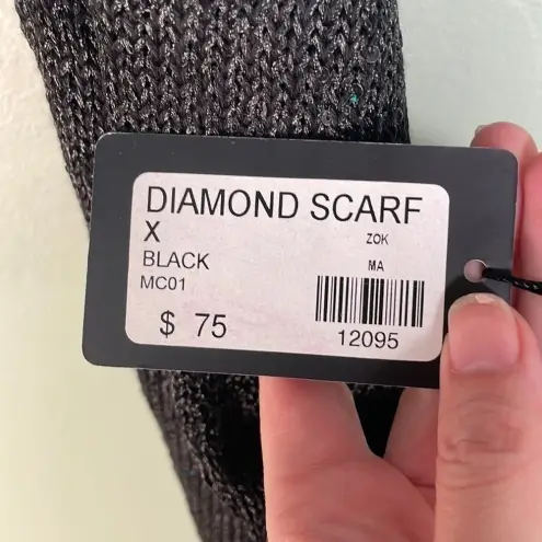 COURAGE.B winter knit‎ scarf black sequins with fringe edges black sparkle NWT