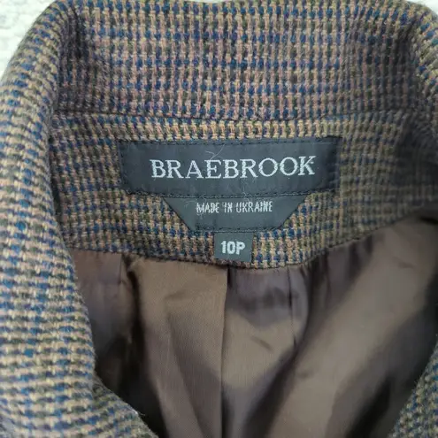 Vtg Braebrook Women's Wool Houndstooth Harrington Jacket 10 Petite Brown Cinch Size 10P