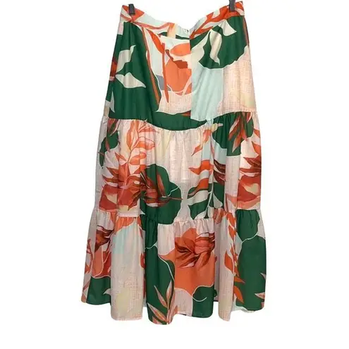 Sweet Lemon Womens Floral Tiered Midi Skirt Multicolor Size Large NWT Pink