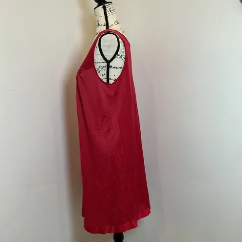 Vanity Fair Red Satin Lace V-Neck Sleeveless Nightgown L Gown