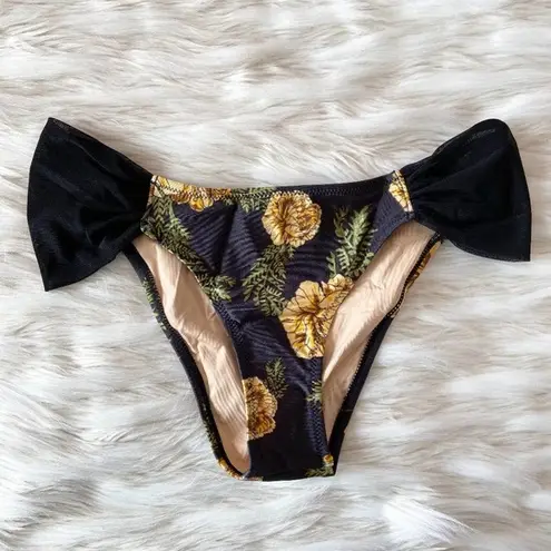 Somedays Lovin Princess Polly Black Yellow Floral Mesh Bikini Bottoms Sz XS