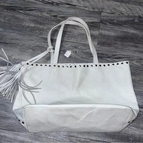 Laggo White Leather Bag With Brass Details & Tassel