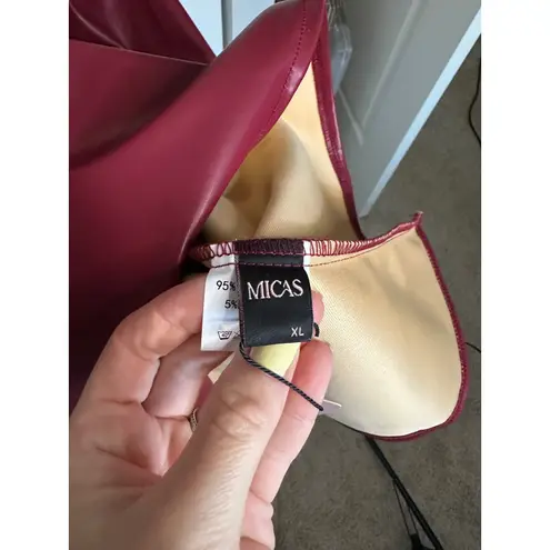 Micas Faux Leather Dress Drape Neck Party Cocktail Maroon XL