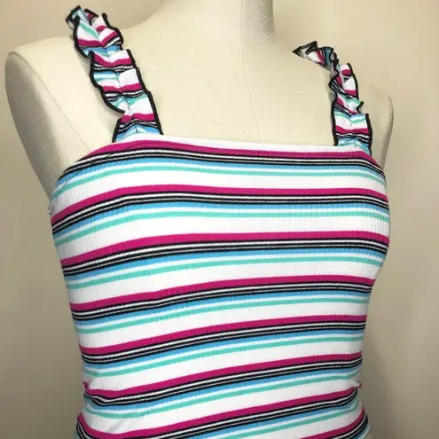 Self Esteem Striped Ruffle Strap Crop Top