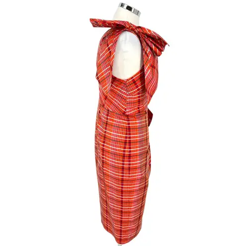 J.Crew  Ocho One-Shoulder Plaid Bow Detail Special Occasion Dress Orange Size 6