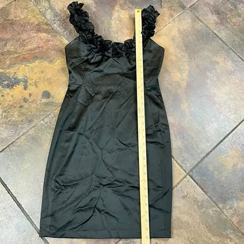 London Times Petite Satin Ruffle Neck Sheath Solid Dress 6P