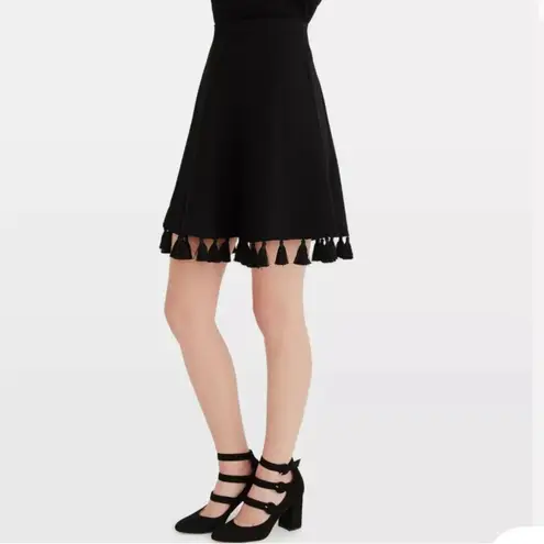 Club Monaco Women’s 6 Tassel Fringe Mini Skirt Black Coastal Beach Resortwear