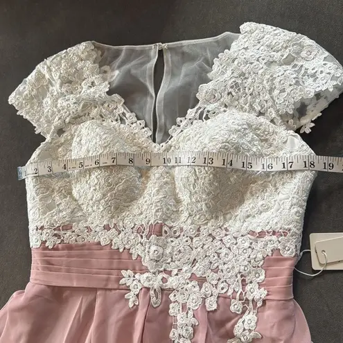 Women’s Ivory Lace Top Pink Chiffon V