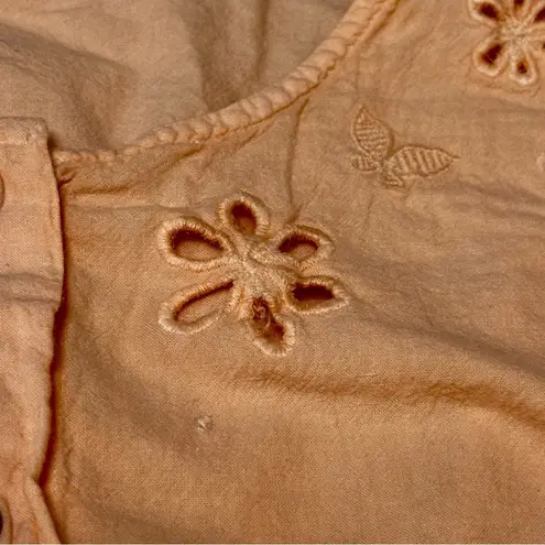 Gitano Peach Buttoned Tank Top 80s Vintage Eyelet Daisy Boho Girlhood Core Cute Orange Size M