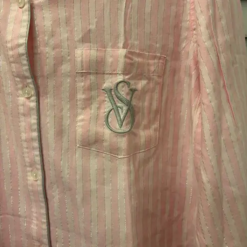 Victoria's Secret Victoria’s Secret The Dreamer Flannel Pajama Top Pink Stripe Lurex Size Small