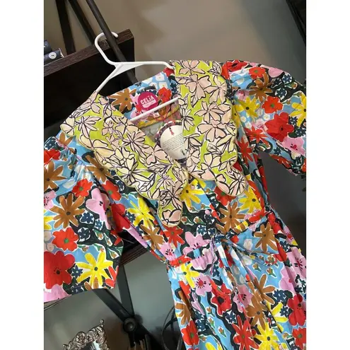 Celia B Nanna Floral Button Front Midi Dress Multicolor Womens Size XL Red