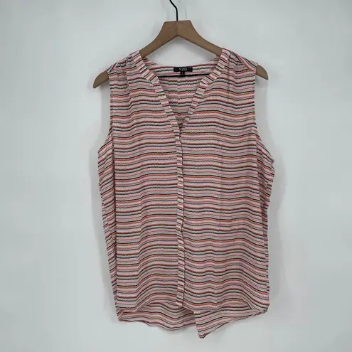 NYDJ Womens Size L Sleeveless V Neck Chevron Stripe Blouse Top Pink Orange Brown
