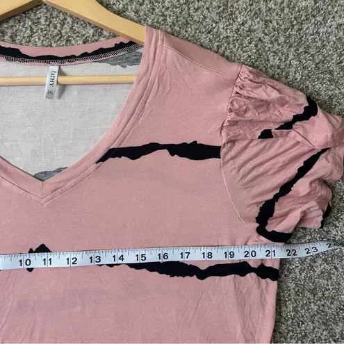 🦋 Pink and Black Striped Women's Top Casual Comfy Stretch Soft XXL