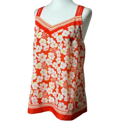Lauren Conrad Floral S Sleeveless Top Strappy Back Boho Chic Neckline Orange