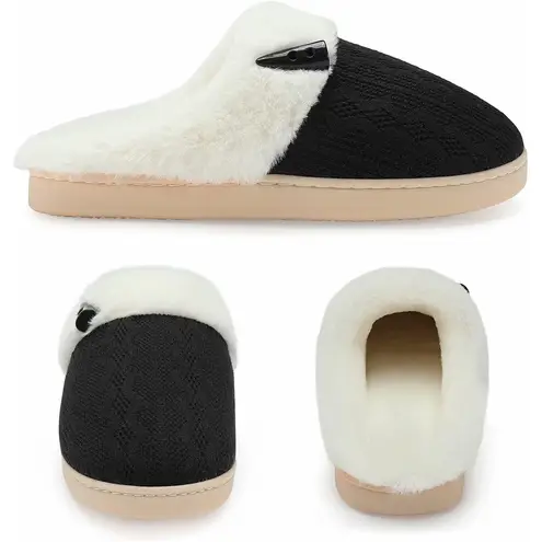 Comfy Warm Plush Fuzzy Memory Foam House Slippers With Fur Lining Black 5