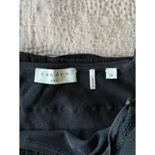 Sandro Ruffled Ellora Black Knit Mini Dress Size 38 US 6