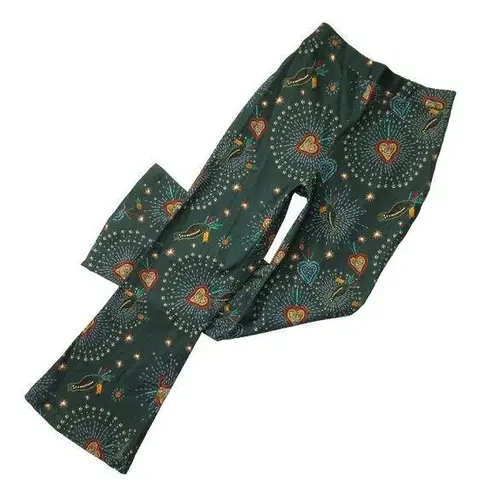 Farm Rio NWT Anthropologie x Fernanda in Green Toucan Heart Crop Flare Pants XS