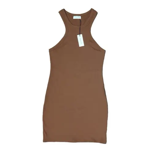 Babaton Aritzia Sculpt Ribbed Racerback Mini Dress in Brown, Size L