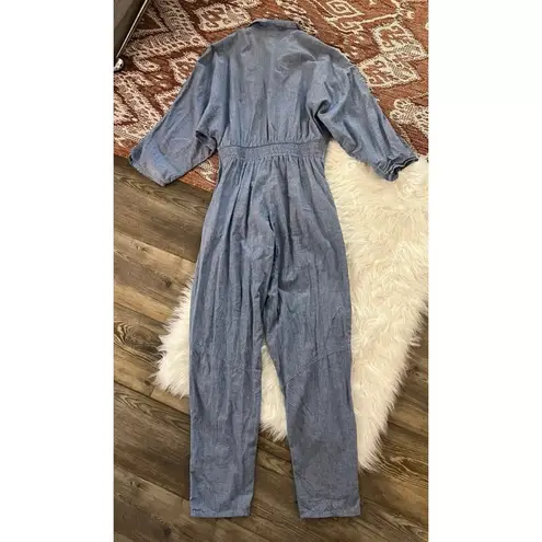 Vintage Chambray Squiggle Embellished Coverall Jumpsuit Blue Size 12